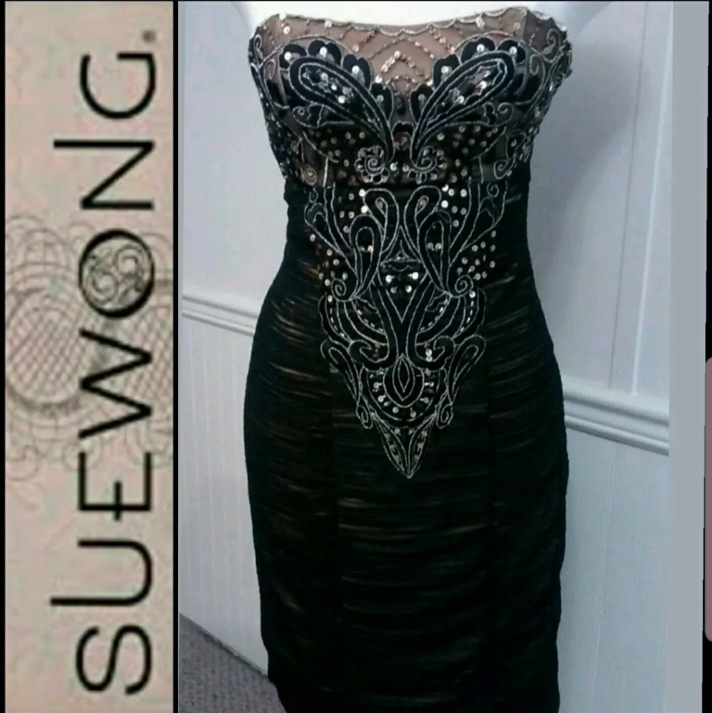 Sue Wong Black Embellished Cocktail Dress 6